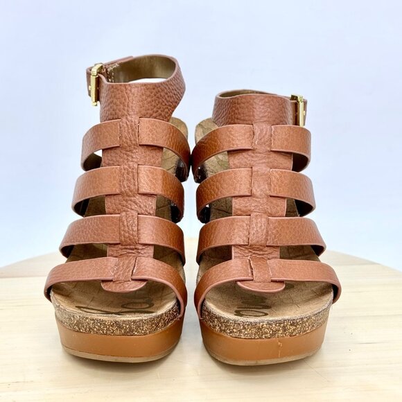 Sam Edelman Brown Nayla Leather Cage Strappy Platform Wedge Sandals Size 7.5 - Picture 3 of 13